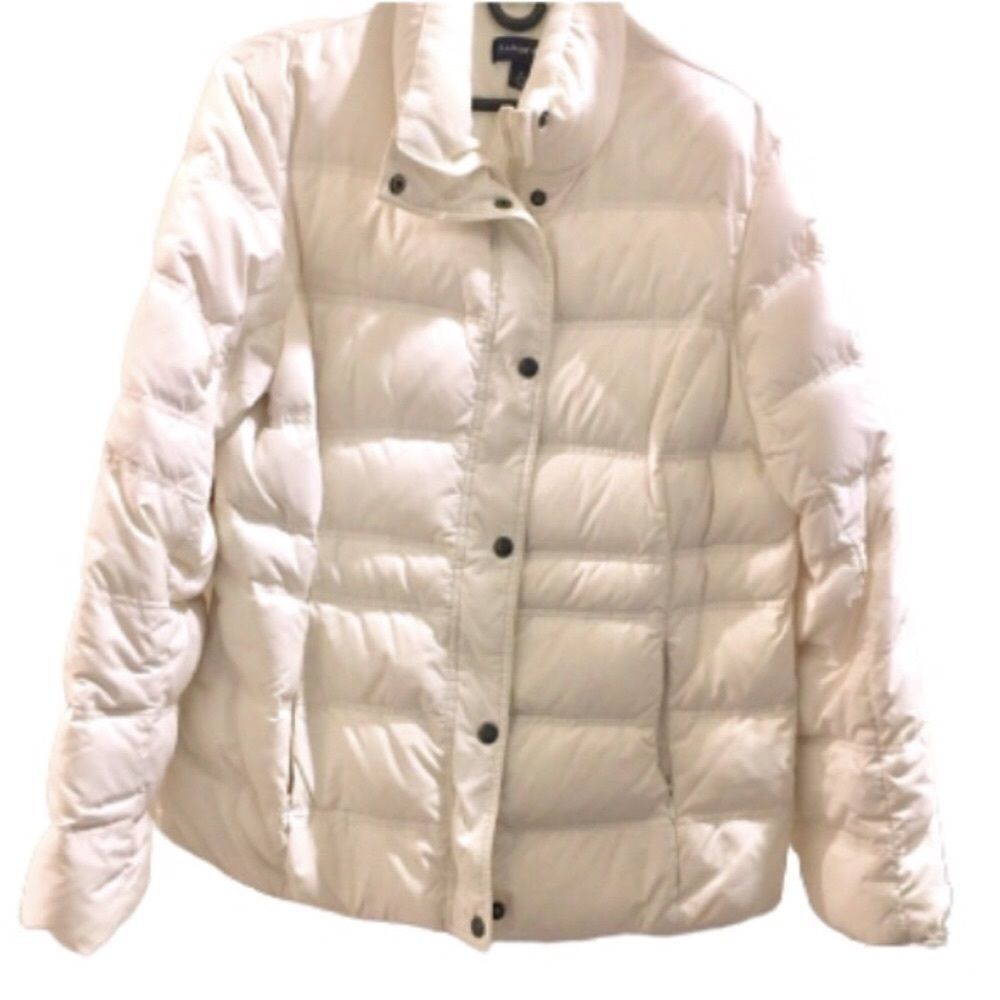 LANDS END Ivory Winter White Quilted Puffer Cold Weather Jacket Size LRG